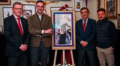 Una estampa de la Virgen de la Esperanza en el cartel de Semana Santa 2026 en la Taberna Cofrade Matacandelas